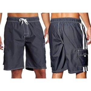 Men Quick Dry Lined Swim Trunks Gray Sz L Stripes Shorts Kanu Surf